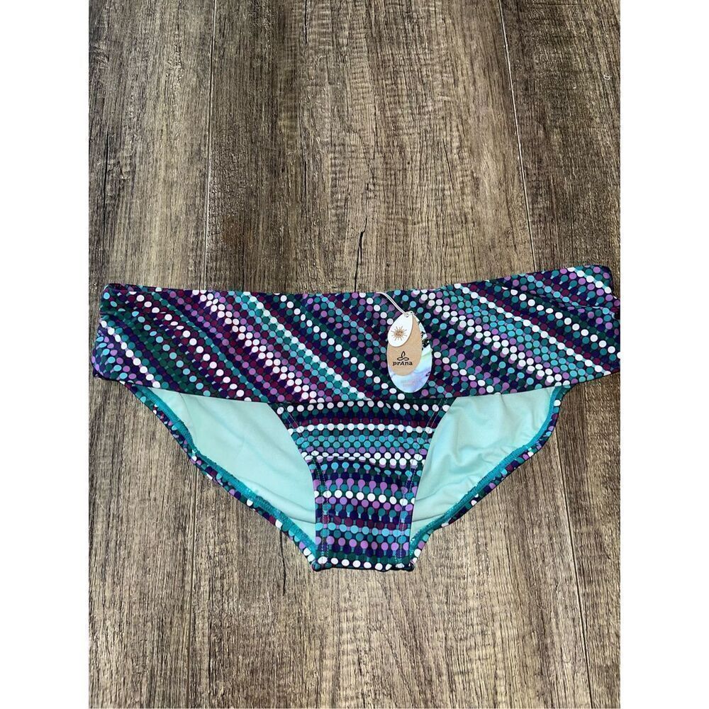 PrAna NWT UPF 50+ Lavana Bathing Suit Bottom Purple Teal Polka Dots XL